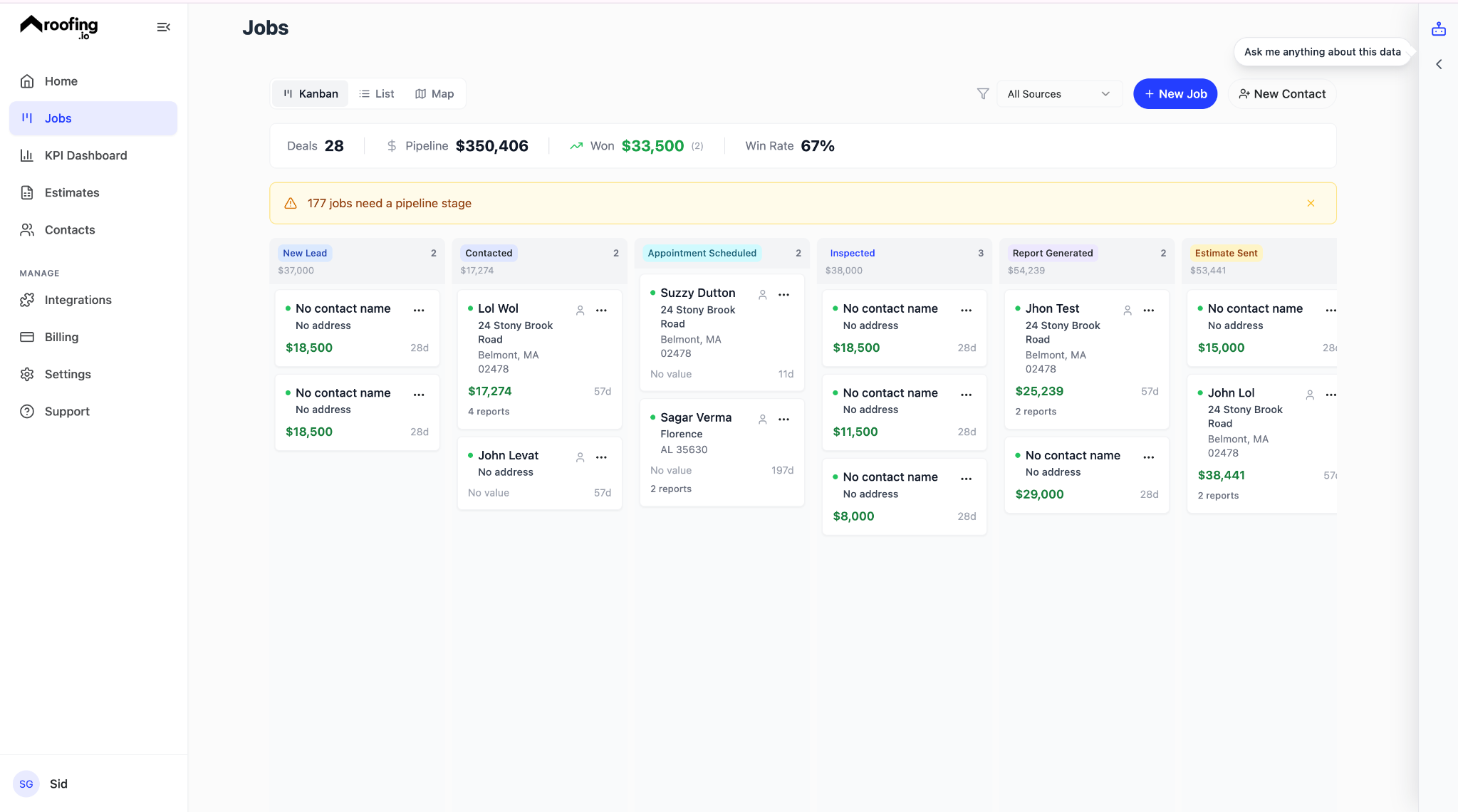 Job board showing which jobs are on track and which are at risk
