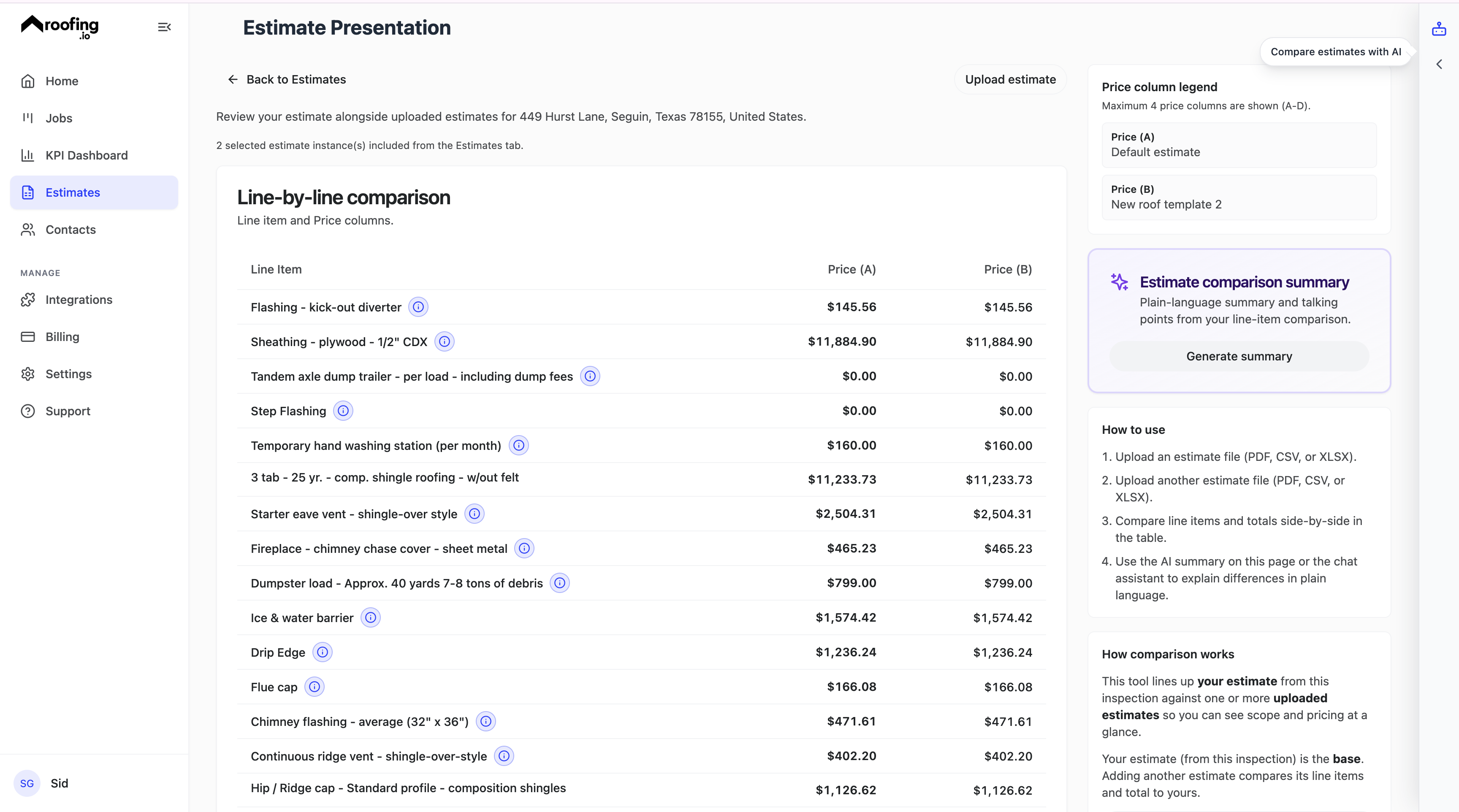 Estimate drafted and ready to send alongside a competitor bid for comparison
